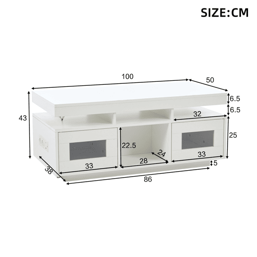 Mesa de centro retangular de painel de partÃculas com luz led,branco Mesa de centro retangular de painel de partÃculas com luz led,branco