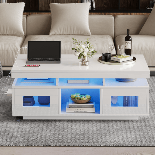 Mesa de centro retangular de painel de partÃculas com luz led,branco Mesa de centro retangular de painel de partÃculas com luz led,branco
