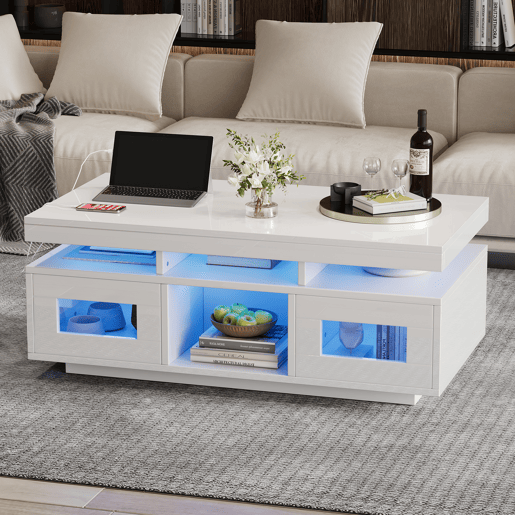 Mesa de centro retangular de painel de partÃculas com luz led,branco Mesa de centro retangular de painel de partÃculas com luz led,branco