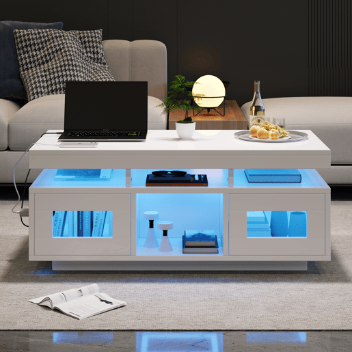 Mesa de centro retangular de painel de partÃculas com luz led,branco Mesa de centro retangular de painel de partÃculas com luz led,branco