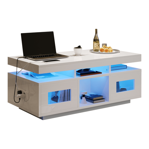 Mesa de centro retangular de painel de partÃculas com luz led,branco Mesa de centro retangular de painel de partÃculas com luz led,branco