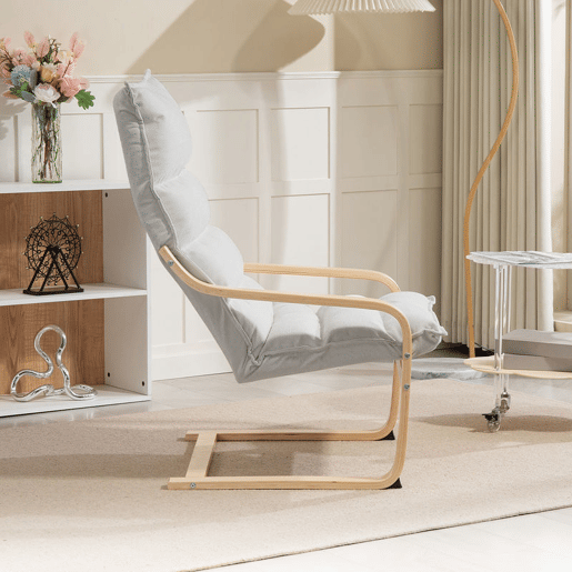 HOMCOM Poltrona de Sala Moderna com Encosto Alto Apoios de Braços e Estrutura de Madeira Estofada em Veludo para Quarto Sala de Estar Creme