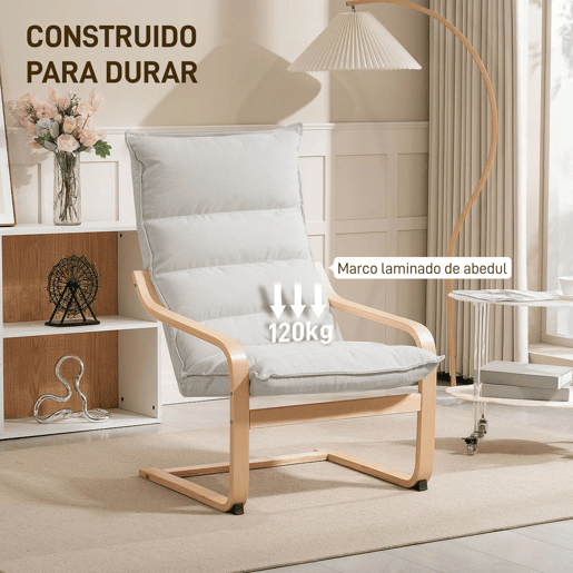 HOMCOM Poltrona de Sala Moderna com Encosto Alto Apoios de Braços e Estrutura de Madeira Estofada em Veludo para Quarto Sala de Estar Creme