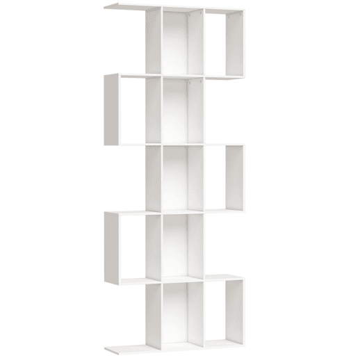 HOMCOM Estante de 5 Níveis Estante de Livros Estreita Estante em Forma de S para Sala de Estar Quarto Escritório 80x24x200 cm Branco com Efeito Madeira