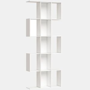HOMCOM Estante de 5 Níveis Estante de Livros Estreita Estante em Forma de S para Sala de Estar Quarto Escritório 80x24x200 cm Branco com Efeito Madeira