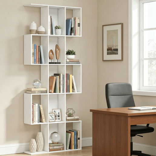HOMCOM Estante de 5 Níveis Estante de Livros Estreita Estante em Forma de S para Sala de Estar Quarto Escritório 80x24x200 cm Branco com Efeito Madeira