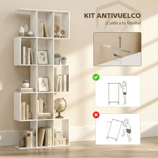 HOMCOM Estante de 5 Níveis Estante de Livros Estreita Estante em Forma de S para Sala de Estar Quarto Escritório 80x24x200 cm Branco com Efeito Madeira