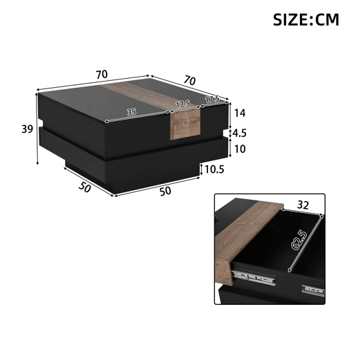 Mesa de centro quadrada de painel de partículas,preto