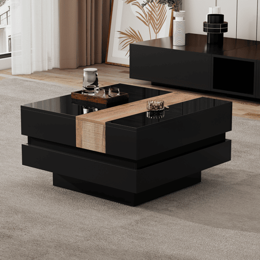 Mesa de centro quadrada de painel de partículas,preto