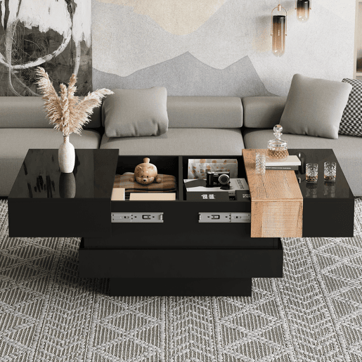 Mesa de centro quadrada de painel de partículas,preto