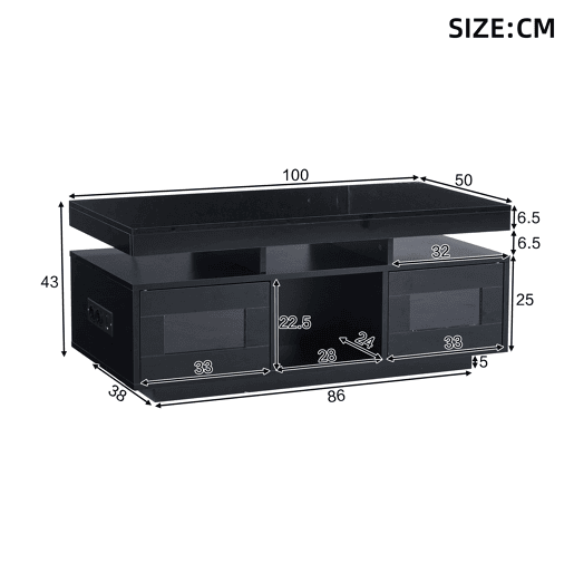 Mesa de centro retangular de painel de partículas com luz led,preto
