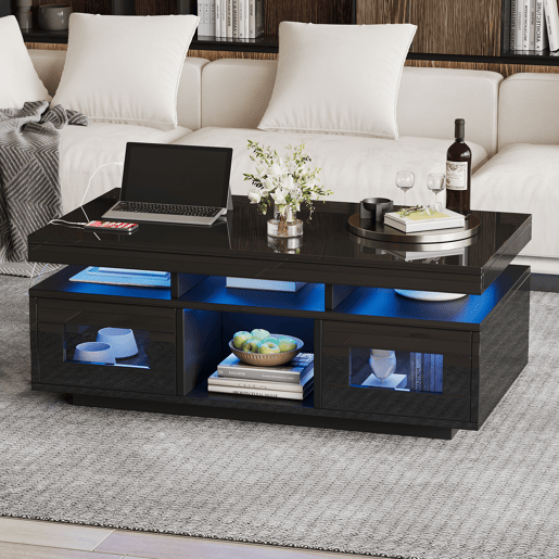Mesa de centro retangular de painel de partículas com luz led,preto