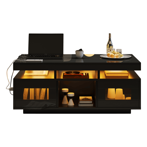 Mesa de centro retangular de painel de partículas com luz led,preto