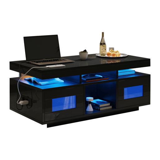 Mesa de centro retangular de painel de partículas com luz led,preto