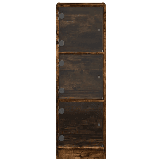 Aparador - Bufete - Móvei de apoio alto c portas de vidro 35x37x109 cm carvalho fumado pt2136