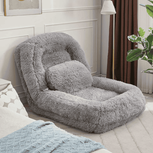 Sofá tipo cama humana - 5 posições ajustáveis, para jogos, meditação e relaxamento, tecido felpudo - Cinza claro