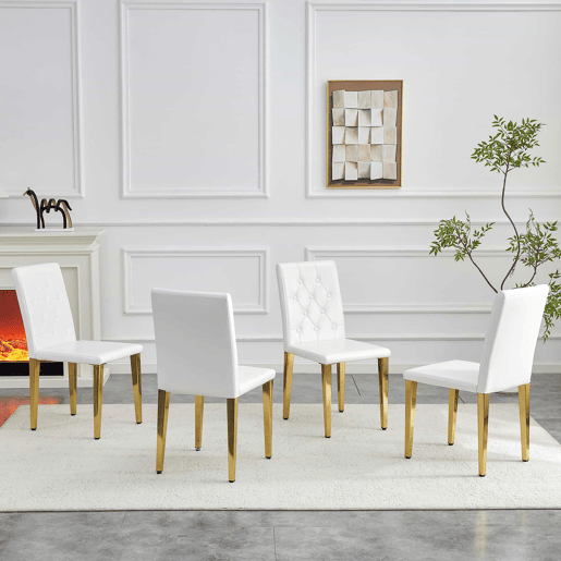 Cadeiras de sala de jantar 4 unidades - Luxo leve, metal dourado brilhante - Branco+Dourado