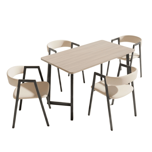 Conjunto de mesa de jantar fixa com 4 cadeiras, pacote de móveis para sala de estar, carvalho Bergam e bege.