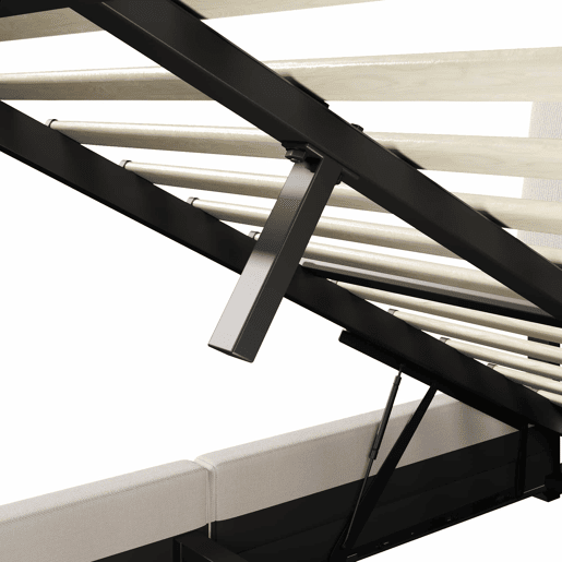 Cama estofada 140x200 cm - armazenamento hidráulico, LED, USB-C, multifuncional, linho - bege