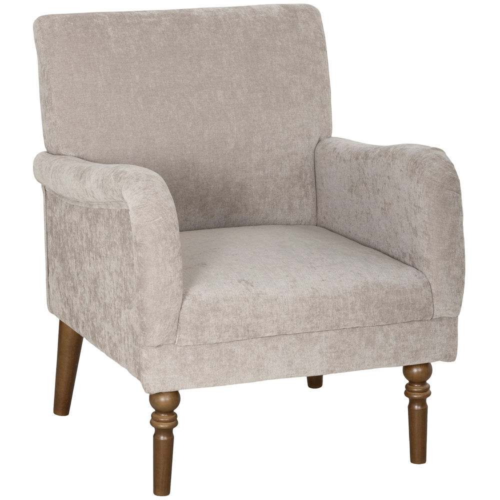 Homcom sillón relax, sofá individual, tapizado en lino, reposabrazos estilizados, patas de madera maciza, acolchado grueso para salón, dormitorio y oficina, gris