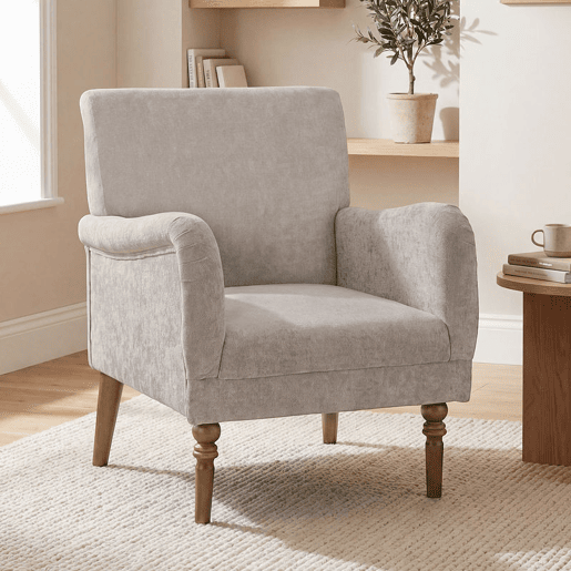 HOMCOM Poltrona Relax Sofá Individual Estofado em Linho Apoios de Braços Elegantes Pés de Madeira Maciça Acolchoamento Espesso para Sala Quarto e Escritório Cinzento