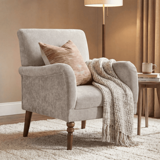 HOMCOM Poltrona Relax Sofá Individual Estofado em Linho Apoios de Braços Elegantes Pés de Madeira Maciça Acolchoamento Espesso para Sala Quarto e Escritório Cinzento