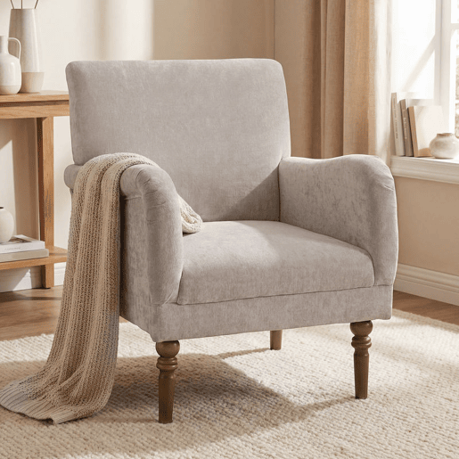 HOMCOM Poltrona Relax Sofá Individual Estofado em Linho Apoios de Braços Elegantes Pés de Madeira Maciça Acolchoamento Espesso para Sala Quarto e Escritório Cinzento