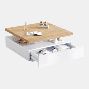 Mesa de centro quadrada de painel de partículas com 1 gaveta,branco+natural