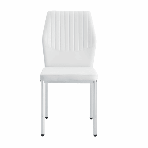 Conjunto de 4 cadeiras de jantar - Estilo leve-luxuoso, encosto em PU branco com padrão vertical + pernas metálicas prateadas - Branco + Prateado