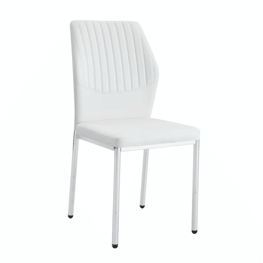 Conjunto de 4 cadeiras de jantar - Estilo leve-luxuoso, encosto em PU branco com padrão vertical + pernas metálicas prateadas - Branco + Prateado