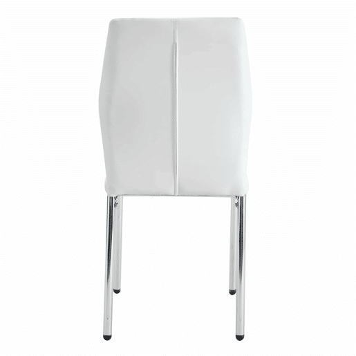 Conjunto de 4 cadeiras de jantar - Estilo leve-luxuoso, encosto em PU branco com padrão vertical + pernas metálicas prateadas - Branco + Prateado