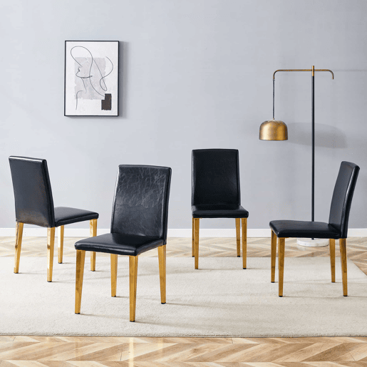 4 cadeiras de sala de jantar - design minimalista em PU preto com pernas metálicas douradas - preto e dourado
