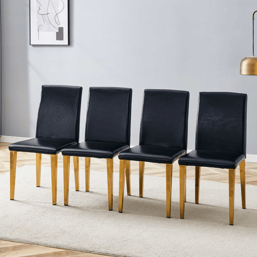 4 cadeiras de sala de jantar - design minimalista em PU preto com pernas metálicas douradas - preto e dourado