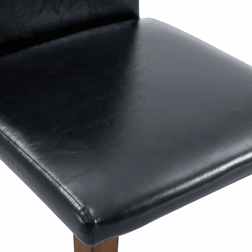 Conjunto de 4 cadeiras de jantar - design minimalista, assento em PU preto e pernas metálicas com efeito nogueira - Nogueira+Preto