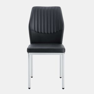 Conjunto de 4 cadeiras para sala de jantar - Encosto em PU preto com gravura vertical + pernas metálicas prateadas - Cor preta e prateada
