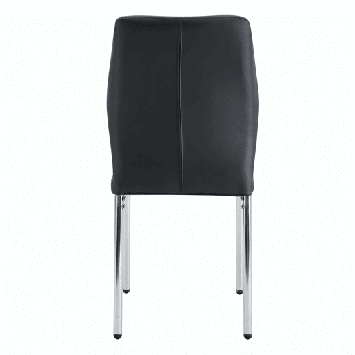 Conjunto de 4 cadeiras para sala de jantar - Encosto em PU preto com gravura vertical + pernas metálicas prateadas - Cor preta e prateada