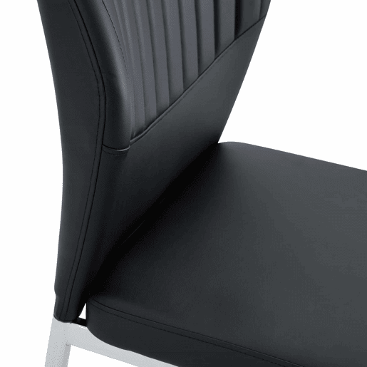 Conjunto de 4 cadeiras para sala de jantar - Encosto em PU preto com gravura vertical + pernas metálicas prateadas - Cor preta e prateada