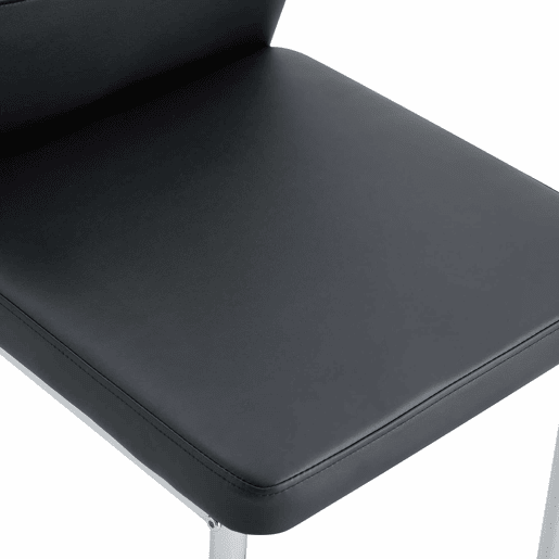 Conjunto de 4 cadeiras para sala de jantar - Encosto em PU preto com gravura vertical + pernas metálicas prateadas - Cor preta e prateada