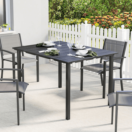 Outsunny Mesa de Jantar de Jardim Retangular Mesa Exterior para Terraço 120x90x74 cm com Tampo de HDPE e Estrutura Metálica para 6 Pessoas, Carga de 50 kg para Pátio Varanda Preto