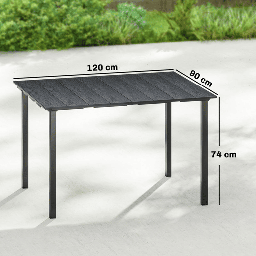 Outsunny Mesa de Jantar de Jardim Retangular Mesa Exterior para Terraço 120x90x74 cm com Tampo de HDPE e Estrutura Metálica para 6 Pessoas, Carga de 50 kg para Pátio Varanda Preto