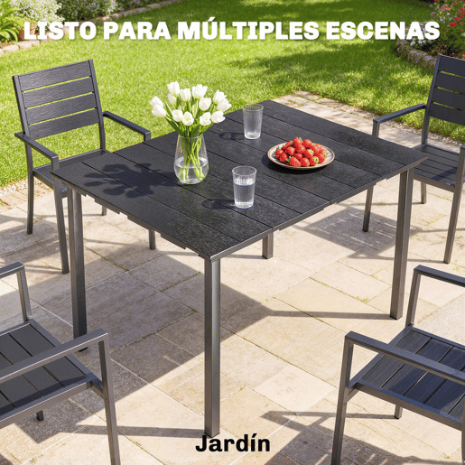 Outsunny Mesa de Jantar de Jardim Retangular Mesa Exterior para Terraço 120x90x74 cm com Tampo de HDPE e Estrutura Metálica para 6 Pessoas, Carga de 50 kg para Pátio Varanda Preto