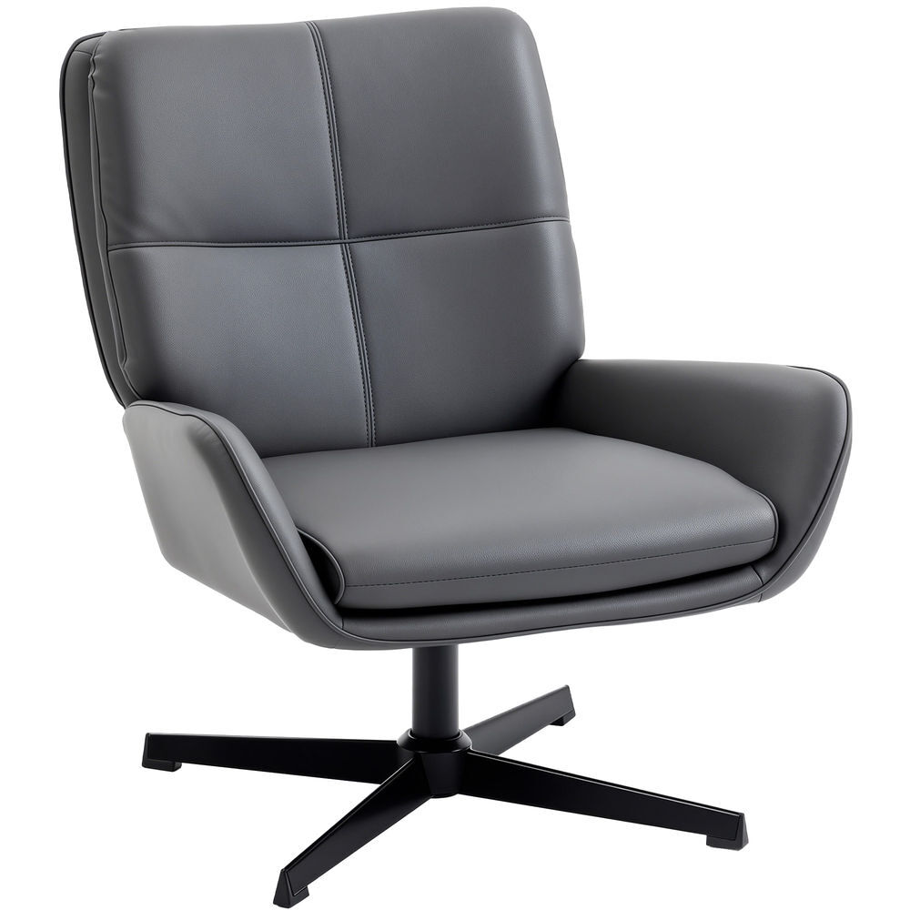 Homcom sillón giratorio, butaca de salón tapizado en pu, sillón lectura con asiento acolchado, reposabrazos, patas metálicas, para sala de estar, dormitorio, gris