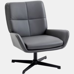 HOMCOM Poltrona Giratória - Cadeira de Sala Estofada em PU, Poltrona de Leitura com Assento Acolchoado, Apoios de Braços e Base Metálica, para Sala de Estar ou Quarto, Cinzento