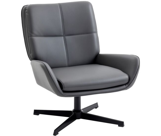 Homcom sillón giratorio, butaca de salón tapizado en pu, sillón lectura con asiento acolchado, reposabrazos, patas metálicas, para sala de estar, dormitorio, gris