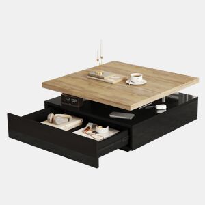 Mesa de centro quadrada de painel de partículas com 1 gaveta,preto+natural