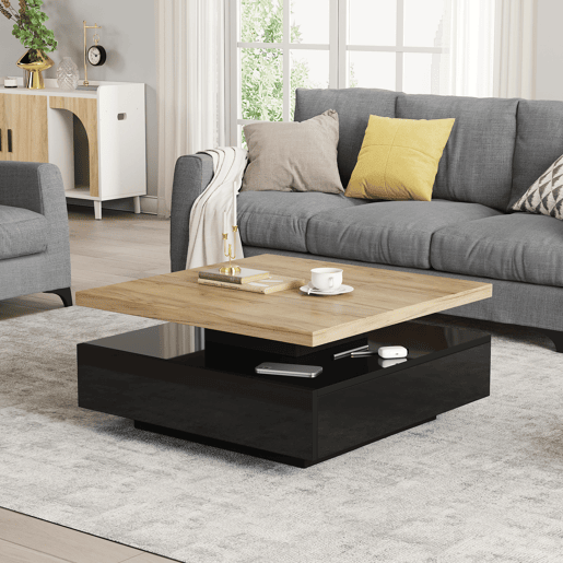 Mesa de centro quadrada de painel de partículas com 1 gaveta,preto+natural