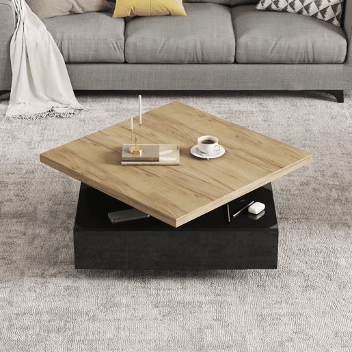 Mesa de centro quadrada de painel de partículas com 1 gaveta,preto+natural