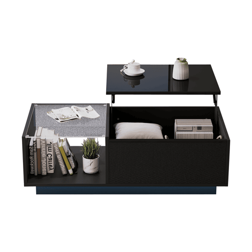 Mesa de centro elevável retangular de painel de partículas com luz led,preto Mesa de centro elevável retangular de painel de partículas com luz led,preto