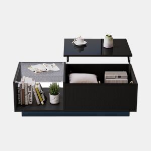 Mesa de centro elevável retangular de painel de partículas com luz led,preto