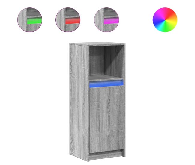 Aparador - mueble de almacenamiento con led madera de ingeniería gris sonoma 38x34x100 cm es1884